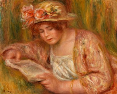 Andrée con un cappello, che legge da Pierre Auguste Renoir